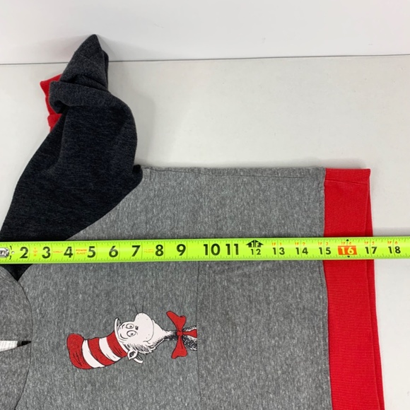 Boys /Kids Dr. Seuss Cat in the Hat raglan red grey pullover hoodie ears on hood - Picture 8 of 9